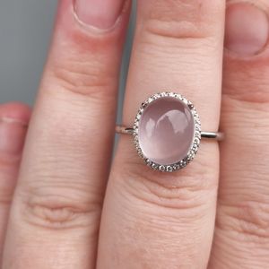 Adjustable 925 SS Rose Quartz Ring